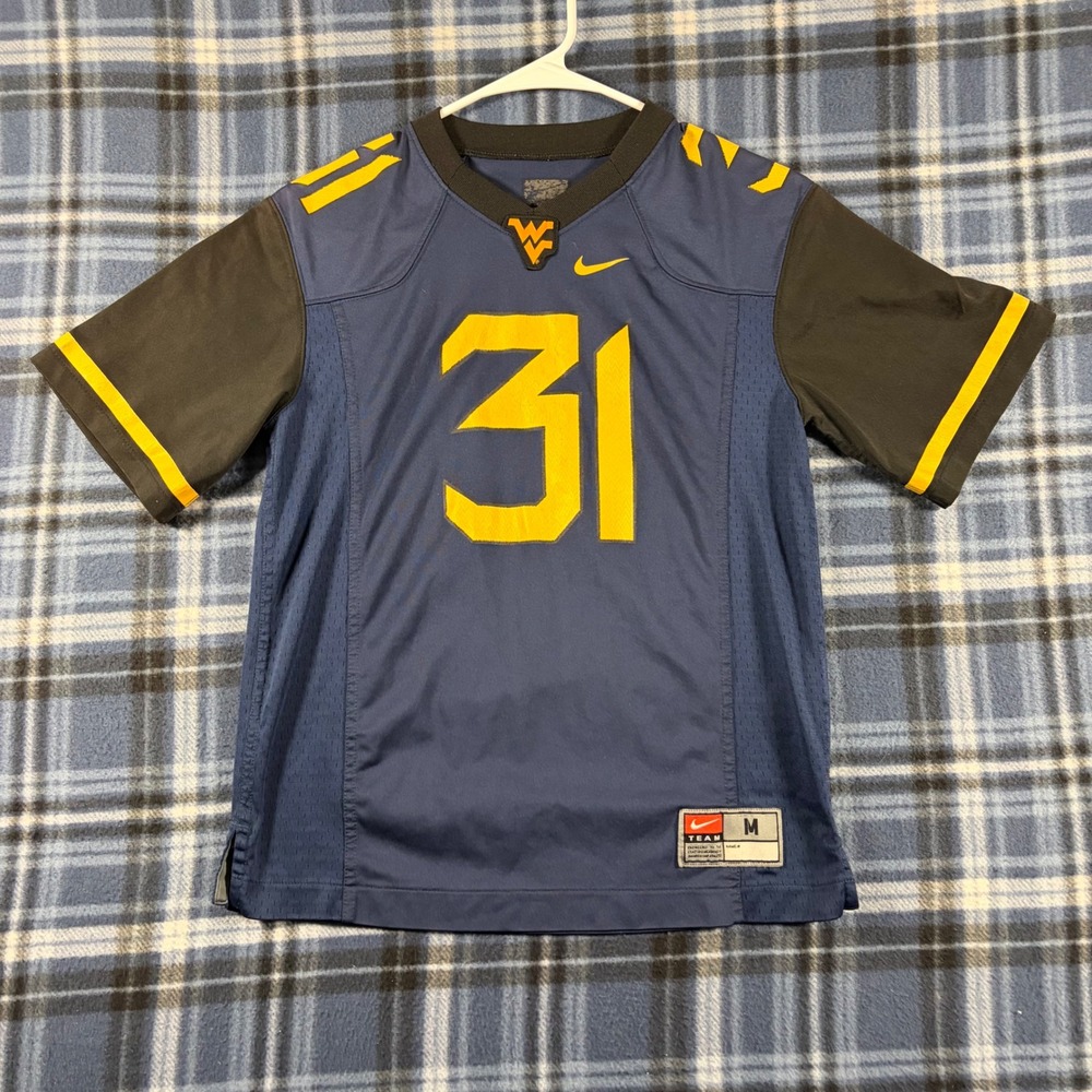 Nike West Virginia Mountaineers Youth Jersey Navy Blue Gold #31 Medium - Picture 1 of 7